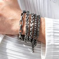 Bracelet en acier inoxydable noir pour homme, style vintage, hip-hop, punk rock, bijoux streetwear, résistant au ternissement, bracelet pour homme