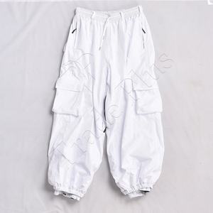 Pantalon de ski baggy blanc léger pantalon de neige grande taille imperméable 100% polyester avec taille réglable et poches zippées - Product Image 1