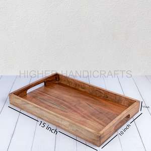 Bandeja de servicio de madera de acacia con diseño rústico Mesa de bandeja de aperitivos de madera con asas para el hogar Restaurante Bandejas decorativas de Navidad - Product Image 6