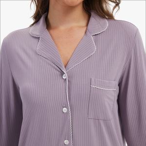 Conjunto de Pijama de Manga Larga con Cuello de Solapa y Rayas de Bambú, Suave y con Estampado Animal, para Invierno y Verano, Ropa de Dormir para Mujer - Product Image 3