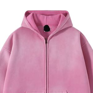 Nuevas llegadas Zip Up Sudadera Heavyweight Oversize Crop Boxy Double Zipped Sun Faded Vintage Stone Acid Wash Hoodie Hombres - Product Image 4