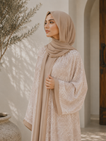 Abaya ouverte en mousseline imprimée pour femmes musulmanes, ensemble deux pièces avec hijab, mode modeste, personnalisation OEM