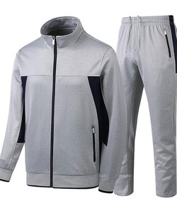 Conjunto informal de atletismo con cremallera completa para hombre, chándal de manga larga con cuello levantado y chaqueta deportiva y pantalones para correr en invierno - Product Image 1