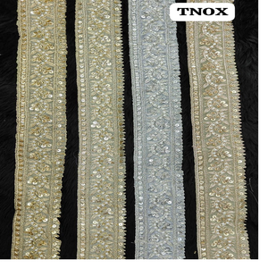 Cordones bordados hechos a medida en un patrón de corte de un solo color con trabajo de secuencia en 1,5 pulgadas de ancho para mejorar las prendas. - Product Image 6