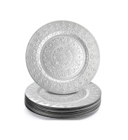 Plaque de charge décorative ronde en métal durable, légère et réutilisable, pour les fêtes, les mariages et les hôtels.