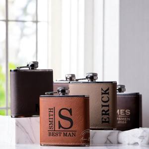 1920's Hip <b>Flask</b> in Style Textured finished leather wrapped ideal for weddings camping trips festivals and special occasions - Product Image 1