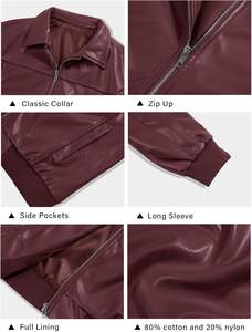 Chaqueta de cuero con cremallera personalizada para mujer, abrigo con peplum y mangas abullonadas, prendas de vestir cortas con cuello redondo y manga larga, chaqueta de piel sintética - Product Image 5