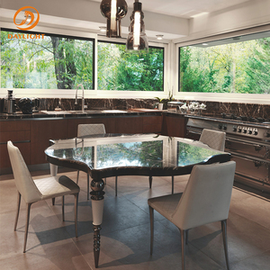 Table à manger carrée irrégulière de luxe de haute qualité avec plateau en marbre, ensemble de table à manger carrée royale, 6 chaises, table à manger de cuisine - Product Image 1