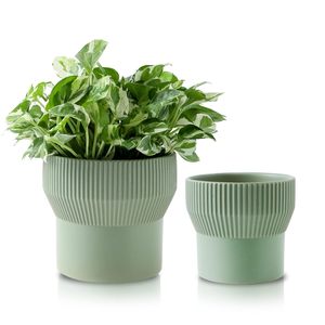 Jardinière rectangulaire en céramique écologique à auto-arrosage, faite à la main en Inde, style ferme moderne, vase de table décoratif - Product Image 2