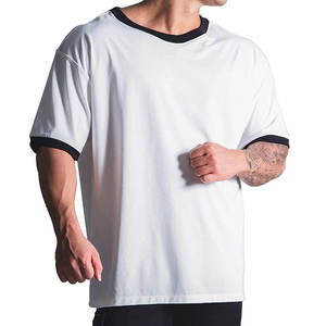 Camiseta personalizable 100% algodón Jersey cuello redondo para hombre manga corta hombro caído patrón sólido en blanco alta calidad a granel - Product Image 1
