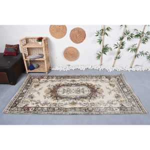 พรมตุรกีโบราณ ขนาด 3.8x6.9 ฟุต พรมขนสัตว์โมร็อกโกสีเบจ - Product Image 2