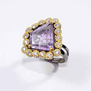 Bague Halo en Améthyste Violette Certifiée IGI en Argent Sterling, Bijou de Mariage de Luxe avec Design de Pierre Radiante - Product Image 3