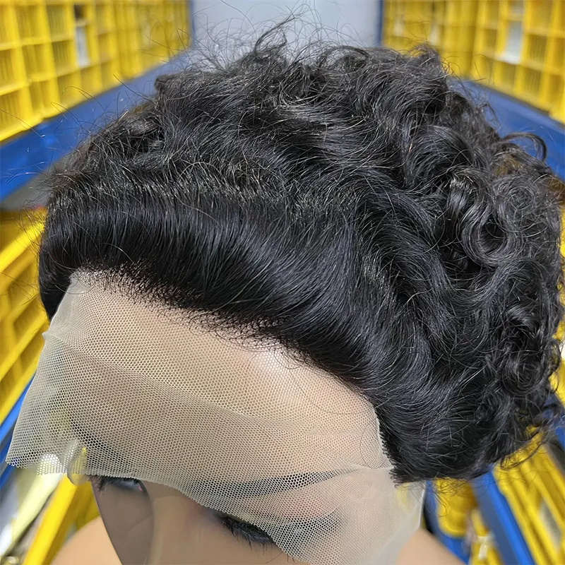 Parrucche con taglio Pixie brasiliano capelli umani 13x1 parrucche anteriori ricciolite corte capelli umani riccioluti parrucche per donne nere capelli umani