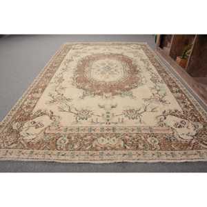 Alfombra turca Vintage de lana clásica Beige marrón de 5,5x9 pies, diseño de retazos de área grande para pasillo, dormitorio, Alfombra de látex para cabecera - Product Image 2