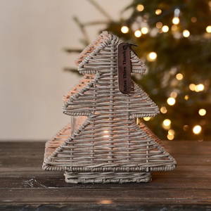 Encantadora forma de árbol de Navidad adornos navideños ratán té soporte de luz decoraciones navideñas 2024 - Product Image 3