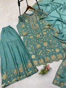 Designer Embroidered Cotton Top with Sharara and Dupatta Set In-Stock for Ethnic Festive or Party Wear - Product Image 5