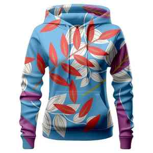 Sudadera con capucha con estampado de hojas coloridas para mujer - Product Image 3