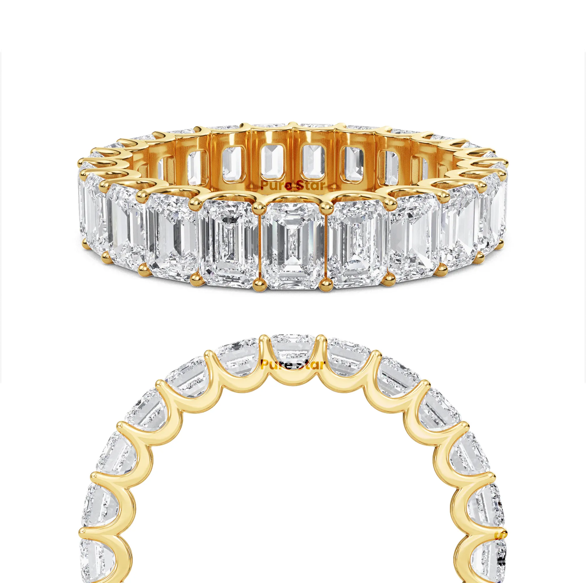 Anillo de boda de estilo clásico de oro blanco amarillo rosa de 14K 7,03 TCW Lab Grown Emerald Cut Eternity Band Main Diamond IGI Certificate