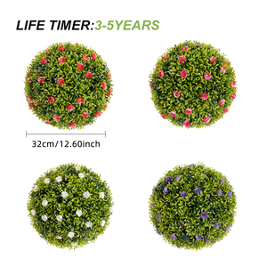 Ruopei أفضل كرة صناعية 28 من خشب البقس مع وردة حمراء معلقة على شكل زهرة ، كرة خضراء للديكور الداخلي أو الخارجي - Product Image 4