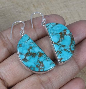 Pendientes de Plata de Ley con Turquesa Natural, Joyería de Piedras Preciosas Hecha a Mano, Elegante Regalo para Mujer - Product Image 5