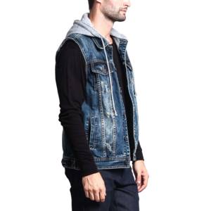 High Quality Custom Men's <b>Vest</b> Breathable <b>Black</b> Denim Hoodie with OEM Pockets Casual Style Cotton Filled for Autumn Season - Product Image 6