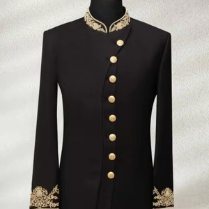 STYLISH DESIGNER of GROOM BLACK INDO-WESTERN SHERWANI,<b>PANT</b> WITH EMBELLISHED CRYSTAL GLASS BEADS,DABKA WORK for WEDDING=2025 - Product Image 1