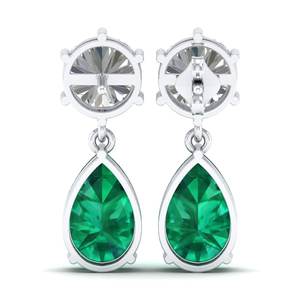 ต่างหูห้อยทรงหยดน้ำ REYES คุณภาพสูง ทอง 14K 18K ประดับเพชรโมอิสซาไนต์ ทรงลูกแพร์ น้ำหนัก 11.36 กะรัต เครื่องประดับอัญมณีมรกต - Product Image 4