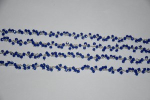 Chaîne de perles bleu roi de 3 mm, plaquée or, enveloppée de fil, pour la fabrication de bijoux, vendue au mètre - Product Image 3