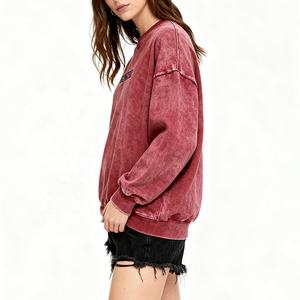 Pulls en coton personnalisés en gros avec logo, pulls d'hiver pour femmes, col rond ample et manches longues en couleur unie - Product Image 2