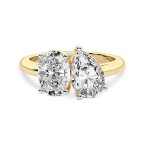 Anillo Elegante Ovalado con Diamantes Cultivados en Laboratorio, 1.00 Ct Tw, Oro Sólido de 14K, Color FG, Claridad VS, 2 Diamantes Alargados - Product Image 2