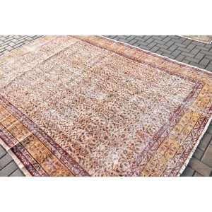 7.3x9.8 ft Vintage Oversize Rug, <b>Brown</b> Red Turkish Oriental <b>Wool</b> Rug - Product Image 4