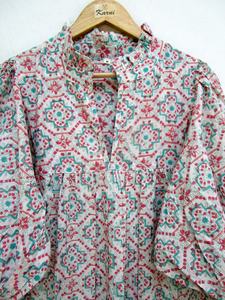 Tunique florale bohème pour femmes robe droite 100% coton coupe ample longue Maxi longueur avec manches décontracté pour les adultes de printemps - Product Image 3