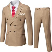 2024 dernière mode hommes costume de fiançailles formel à fines rayures noir kaki veste avec manteau respirant et conception de pantalon