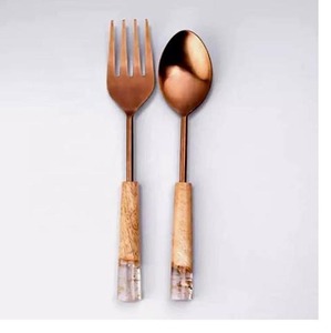 Juego de cubiertos de metal de dos nuevo diseño juego de cubiertos con mango de madera nuevo servidor de ensalada para ensalada nuevo juego de cubiertos - Product Image 2