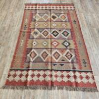Tapis Kilim Boho en Laine Vintage Muet Oriental Antique Petit Tapis en Jute Turc avec Formes à Motif de Diamant Tapis de Sol Délavé