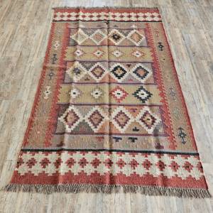Tapis Kilim Boho en Laine Vintage Muet Oriental Antique Petit Tapis en Jute Turc avec Formes à Motif de Diamant Tapis de Sol Délavé - Product Image 4