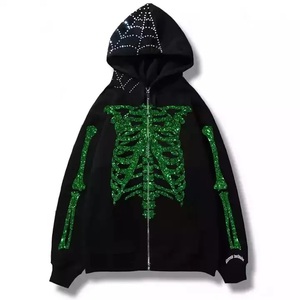 Drop Shipping Streetwear Custom Rhinestone <b>Men</b> Oversized Heavyweight Full Zip up Hoodie - Product Image 1