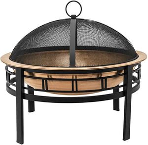 Foyer de jardin avec large bol à feu en cuivre et base de trépied en fer pour la stabilité, la chaleur et les espaces extérieurs élégants - Product Image 1