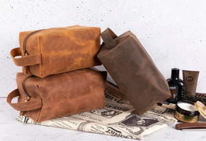 Bolsa de maquillaje de cuero genuino de estilo Vintage con cremallera, logotipo personalizado para hombre, neceser organizador, neceser de estilo vintage de cosméticos, bolsa de cosméticos para el LYG-0009 - Product Image 5