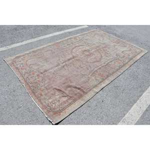 Alfombra de lana Oriental turca Vintage, 5,5x9,1 pies, área grande, Beige, naranja, diseño de retazos para pasillo, habitación rectangular, respaldo de látex - Product Image 3