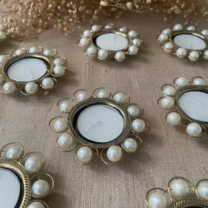 Diwali Deepawali Tea-light <b>Candles</b> Holder Metal <b>Crystals</b> Diyas Diva Deeya for Gifting Home Decor House-Warming Dholki - Product Image 1