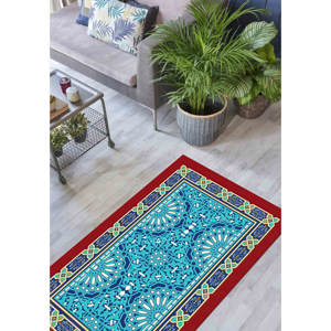 Tapis de prière bleu et rouge : Tapis de prière musulman, tapis imprimé, tapis fin non tissé - Product Image 1