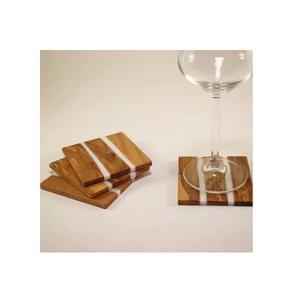 Sous-verres en bois de haute qualité, écologiques, durables, forme carrée, logo personnalisé, design moderne, ensemble pour tasses à thé et à café - Product Image 1