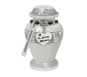 Urna Conmemorativa Blanca con Remolino, Opción de Grabado con Dijes de Amor, Incluye Bolsa Protectora, Envío Rápido, Urnas Funerarias de Aluminio - Product Image 1