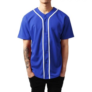 Camiseta de béisbol para hombre, camisetas a rayas, camiseta blanca deportiva con botones lisos, camiseta de secado rápido transpirable de poliéster de Color azul para adultos - Product Image 6