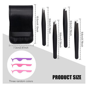 Pinzas de pestañas de acero inoxidable con puntas rectas curvas y puntiagudas Juegos de pinzas de alta calidad - Product Image 5