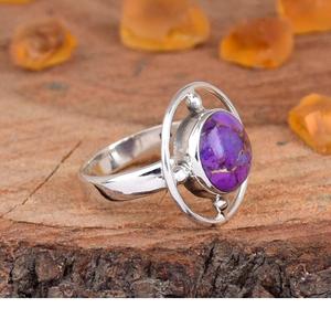 แหวนสีเทอร์ควอยซ์สีทองแดงสีม่วง925เงินสเตอร์ลิงลวดห่อเครื่องประดับครบรอบ - Product Image 2