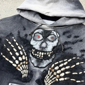 ผู้ผลิตเสื้อผ้าพังก์ เสื้อฮู้ดดี้ผู้ชายทรงปกติ ผ้าฟลีซคอตตอน ล้างสีแบบแอซิดวอช สำหรับฤดูหนาว เป็นมิตรกับสิ่งแวดล้อม แฟชั่นสตรีทแวร์ - Product Image 2