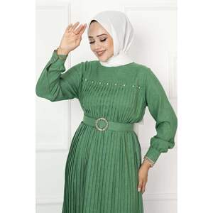 Robe Hijab Plissée Benetton avec Détail de Pierre Robe Modeste Modeste - Product Image 1
