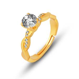 Anillo de Eternidad de Plata de Ley 925 Silverings, con Incrustaciones de Circonio Dorado Brillante, Bañado en Rodio, para Compromiso - Product Image 1
